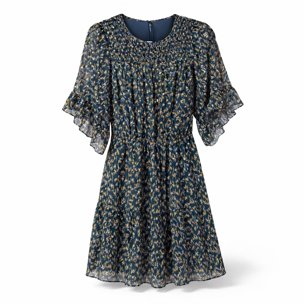 LC Lauren Conrad Green Floral Smocked Chiffon Dress Size Small